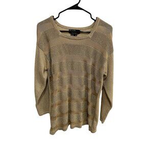 Christine Phillipe Gold Metallic Striped Sweater Size S Glam Retro Quiet Luxury